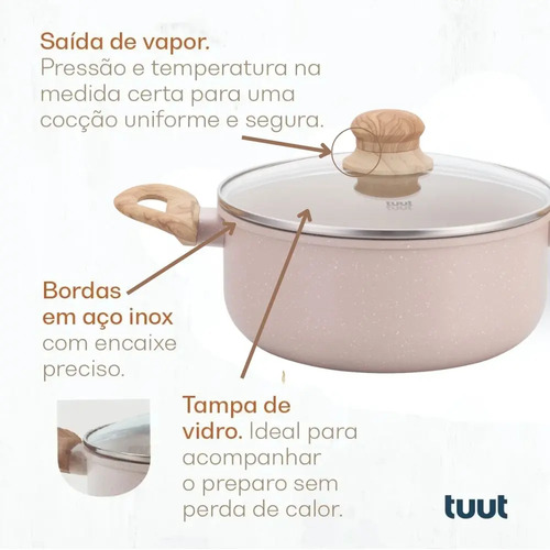 Jogo De Panelas Indução Antiaderente 12 Peças Fundo Triplo, Revestimento Cerâmico, Alumínio Ecoglide E Tampas De Vidro Vanilla