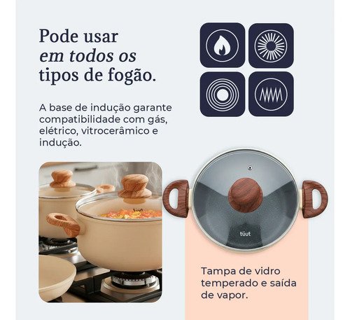 Jogo De Panelas Induçao Antiaderente Cerâmica 10 Peças Ppg Pfoa Free Baunilha