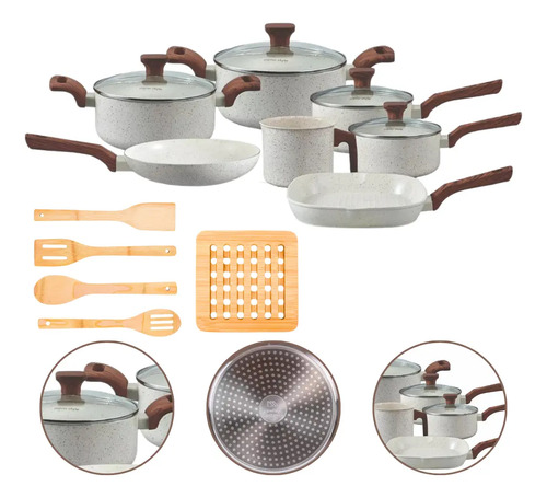 Jogo de panelas inducao mimo ceramica 12 pecas marmol cor ma
