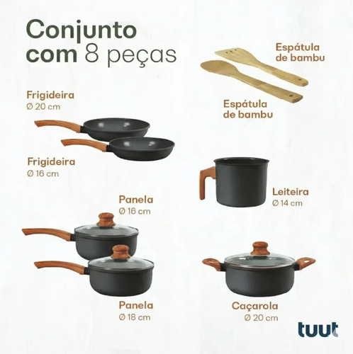 Jogo De Panelas Indução Tuut Ecoglide 8 Peças graphite