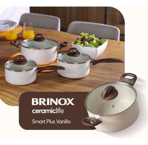 Jogo De Panelas Smart Plus Vanilla Indução Cerâmico 5peças Brinox 4774/101