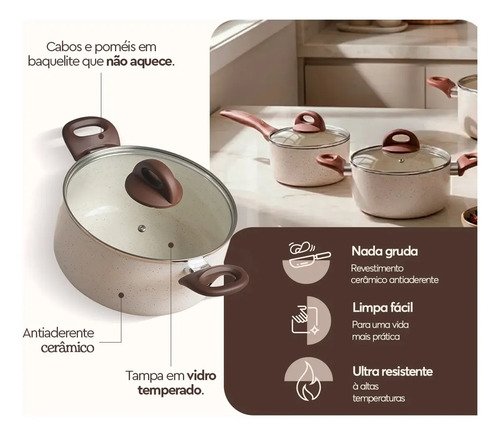 Jogo De Panelas Smart Plus Vanilla Indução Cerâmico 5peças Brinox 4774/101