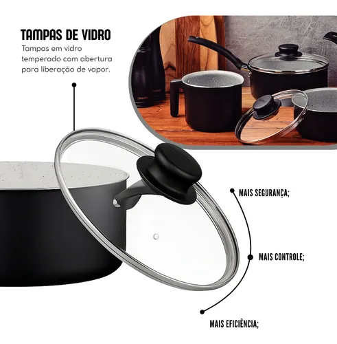 Jogo De Panelas Tramontina 9 Peças Turim Antiaderente Preto