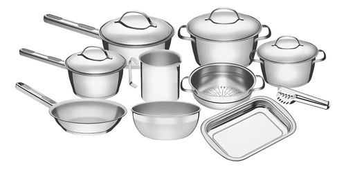 Jogo de panelas tramontina inox allegra 10p com pegador