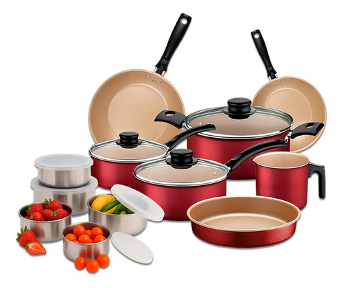 Jogo de panelas tramontina turim 12pcs c kit tigelas inox ve