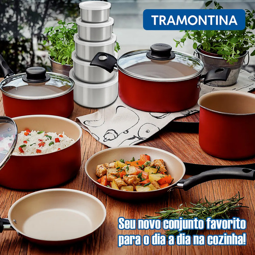 Jogo De Panelas Tramontina Turim 12pçs C/ Kit Tigelas Inox Vermelho