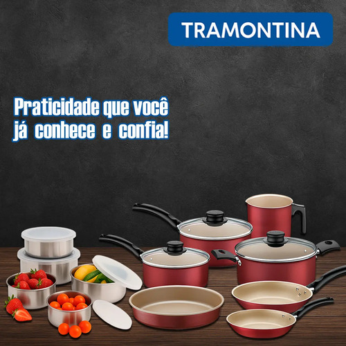 Jogo De Panelas Tramontina Turim 12pçs C/ Kit Tigelas Inox Vermelho