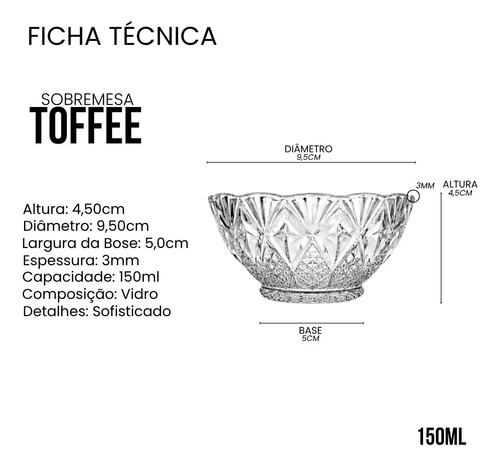 Jogo De Sobremesa Tigela Bowl 6 Peças Em Vidro Desenhado