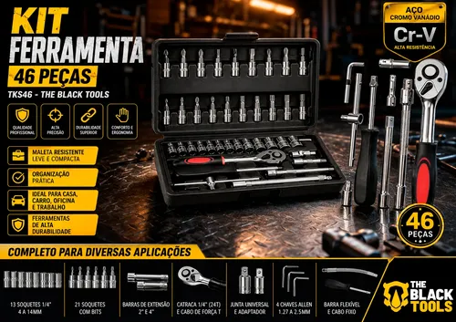 Jogo De Soquete Catraca Chave Allen Kit C/ Maleta 46 Peças