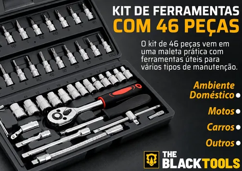 Jogo De Soquete Catraca Chave Allen Kit C/ Maleta 46 Peças