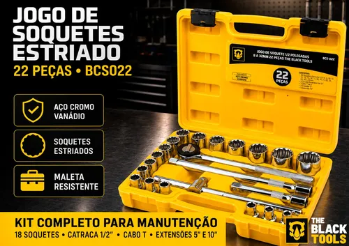 Jogo De Soquete Estriado 1/2 Pol 8 A 32mm 22 Peças