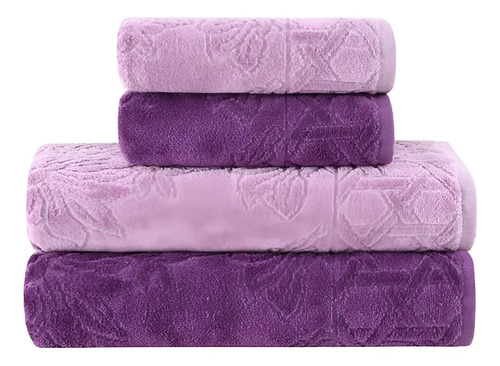 Jogo de toalhas banho village com 4 pecas lilas e roxo budde