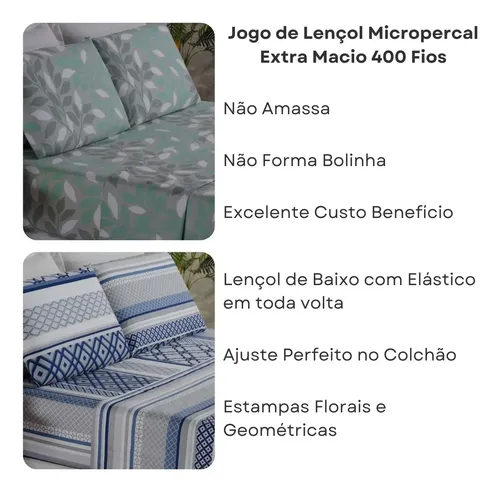 Jogo Lençol Casal Padrão Box 400 Fios Toque Aveludado 3 Pçs