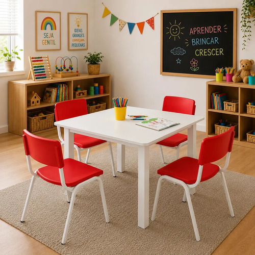 Jogo mesa infantil ecomhome vermelho com 4 cadeiras aco mdf