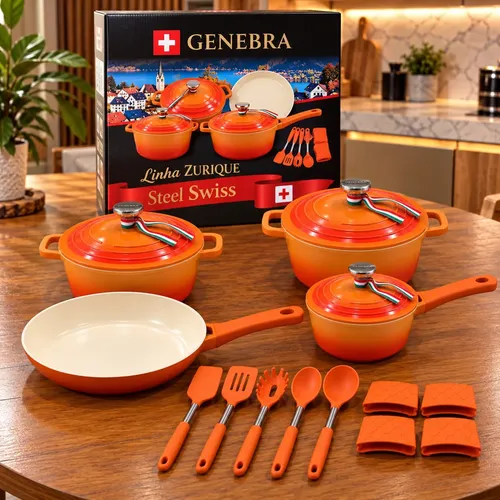 Jogo panelas genebra ceramica antiaderente 16 pecas inducao