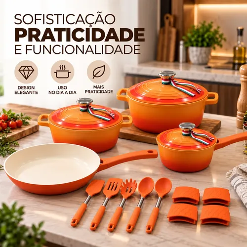 Jogo Panelas Genebra Cerâmica Antiaderente 16 Peças Indução
