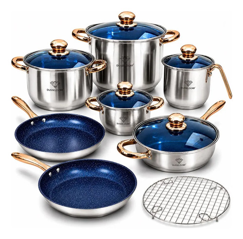 Jogo panelas inox 23 pecas dusseldorf completo c utensilios