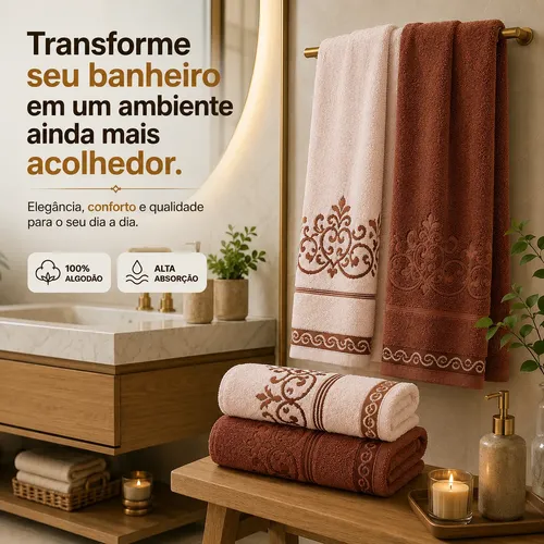 Jogo Toalhas Banho E Rosto Grossas Macias 100% Algodão 4pçs
