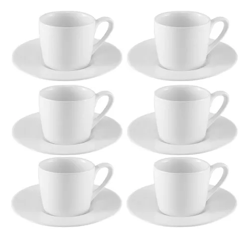 Jogo xicaras cafe com pires porcelana branca 12 pecas