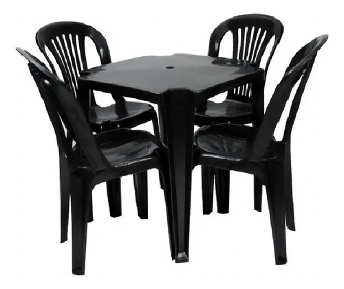 Jr plasticos kit mesa plastico quadrada preta com 4 cadeiras