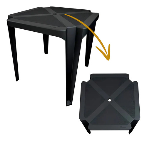 Jr Plasticos Kit Mesa Plástico Quadrada Preta com 4 Cadeiras Bistrô 70cm