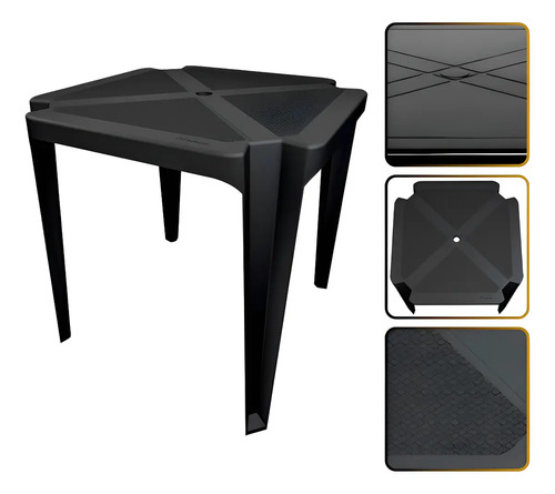 Jr Plasticos Kit Mesa Plástico Quadrada Preta com 4 Cadeiras Bistrô 70cm