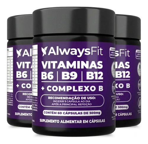 Kit 03 complexo b alwaysfit metilfolato metilcobalamina vi