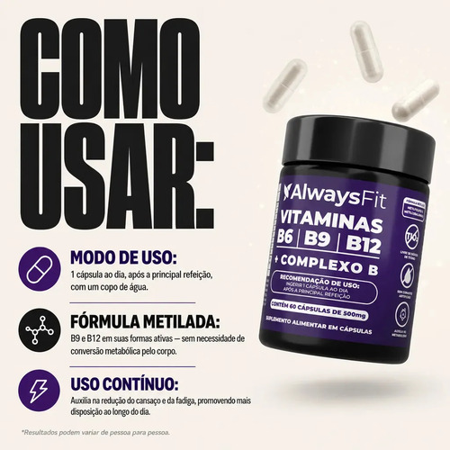 Kit 03 - Complexo B AlwaysFit | Metilfolato + Metilcobalamina + Vitaminas do Complexo B