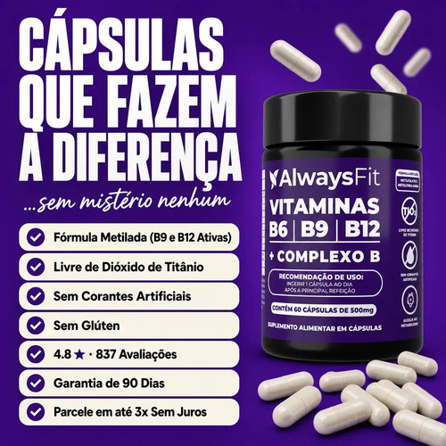 Kit 03 - Complexo B AlwaysFit | Metilfolato + Metilcobalamina + Vitaminas do Complexo B