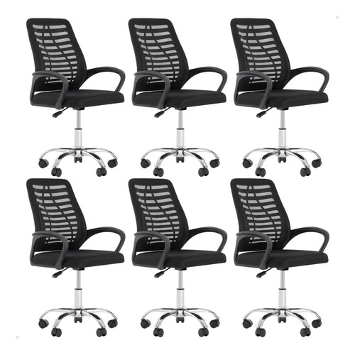 Kit 06 cadeiras para escritorio encosto ergonomico tela mesh