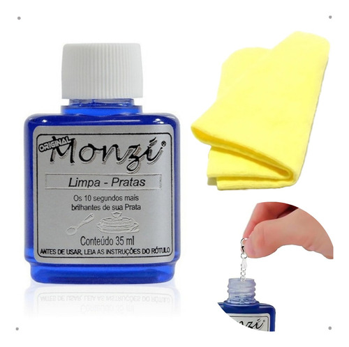 Kit 1 monzi 35 ml limpa prata 1 flanela magica original