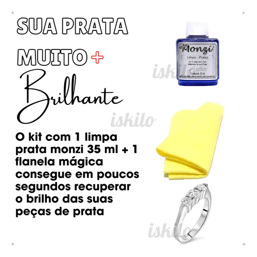 Kit 1 Monzi 35 Ml Limpa Prata 1 Flanela Magica Original