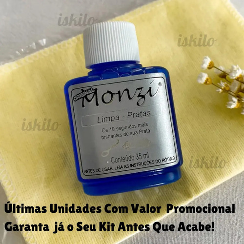 Kit 1 Monzi 35 Ml Limpa Prata 1 Flanela Magica Original