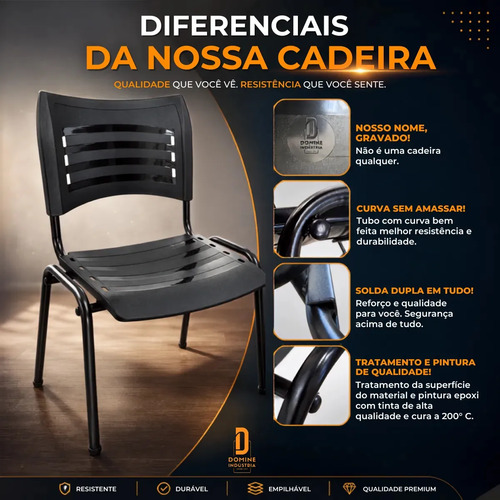 Kit 10 Cadeiras Iso Fixa Escola Escritório Igreja Resistente Preto