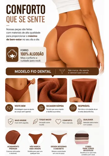 Kit 10 Calcinhas Fio Dental Premium Sem Costura Microfibra