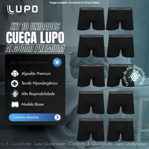 Kit 10 Cueca Boxer Lupo Algodão Cotton Conforto Original Box
