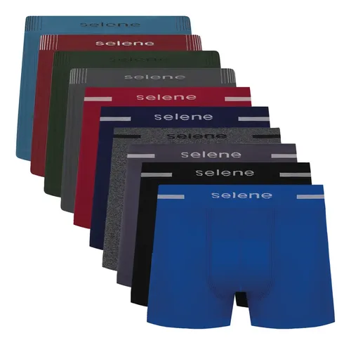 Kit 10 Cueca Boxer Sem Costura Microfibra Selene Masculina