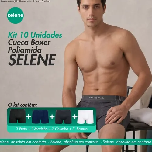 Kit 10 Cueca Boxer Sem Costura Poliamida Toque Gelado Selene
