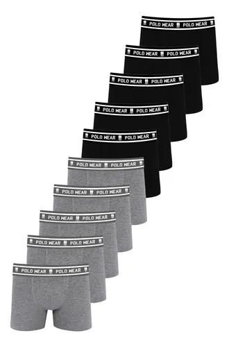 Kit 10 cuecas boxer algodao polo wear sortido