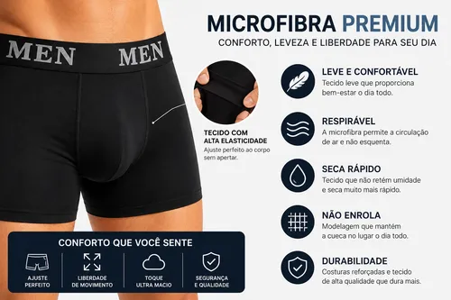 Kit 10 Cuecas Boxer Em Microfibra Adulto Premium