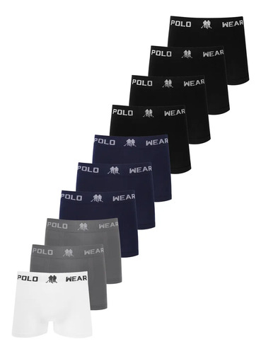 Kit 10 cuecas boxer lisa polo wear sortido 1