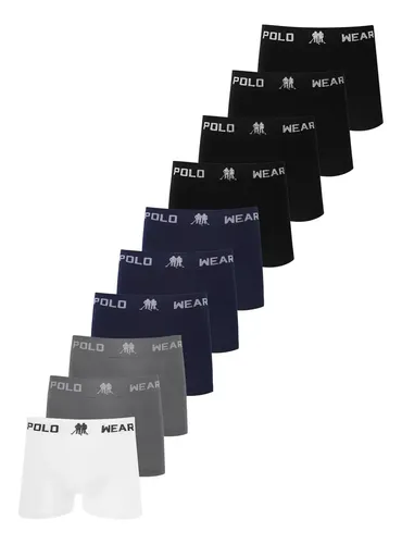 Kit 10 cuecas boxer lisa polo wear sortido
