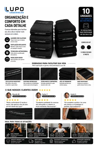 Kit 10 Cuecas Boxer Lupo Algodão Confortável Box Original