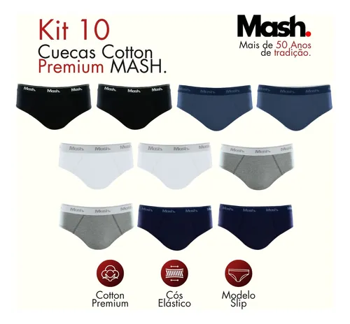 Kit 10 Cuecas Mash Masculino Slip Algodão Cotton Original