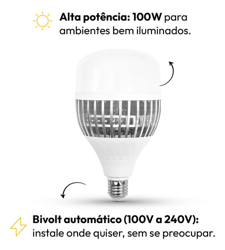 Kit 10 Lampadas Led Bulbo Hp 100w 6500k Branco Frio E27