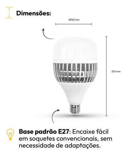 Kit 10 Lampadas Led Bulbo Hp 100w 6500k Branco Frio E27