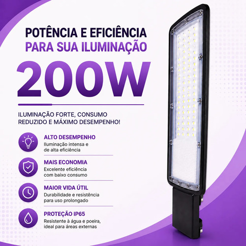 Kit 10 Luminária Led P/ Poste 200w Iluminação Publica Bivolt