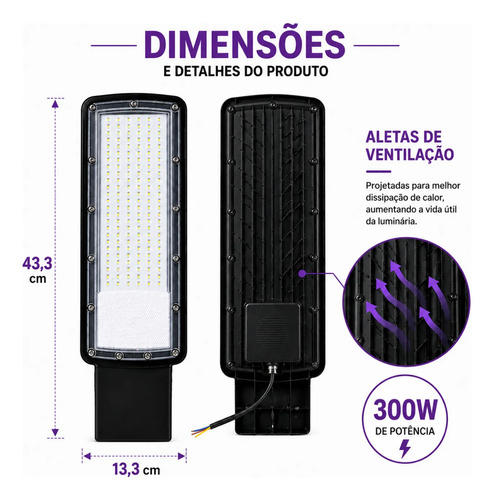 Kit 10 Luminária Led P/ Poste 300w Iluminação Publica Bivolt
