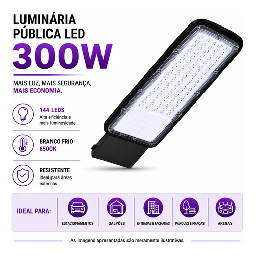 Kit 10 Luminária Led P/ Poste 300w Iluminação Publica Bivolt
