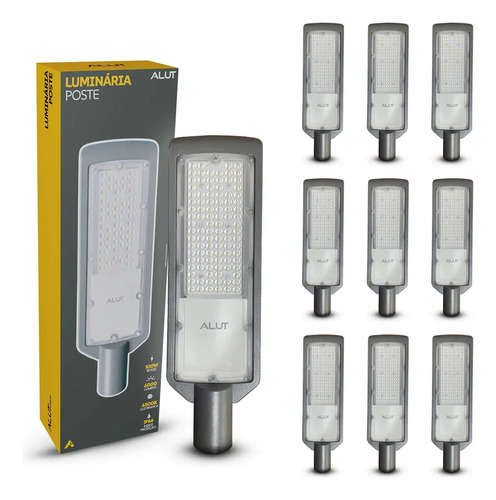 Kit 10 Luminaria Led Poste Rua Publica 100w 6500k 1200lm 110v/220v Bivolt DPS 5KV Alta Resistencia a Impacto IK07 Ip66 Proteção Contra Surto Alut000902 Alut By Avant